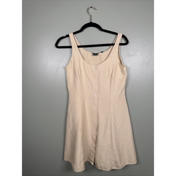 J Crew 90s Style‎ Button Front 100% Silk Dress Neutral Lightweight Sz 4 - Stain - Picture 1 of 8